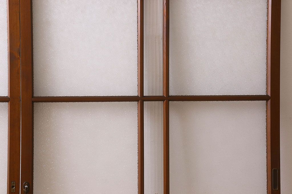 昭和レトロ　ダイヤガラス・モールガラス　2種のガラスがおしゃれなガラス戸(引き戸、窓)2枚組