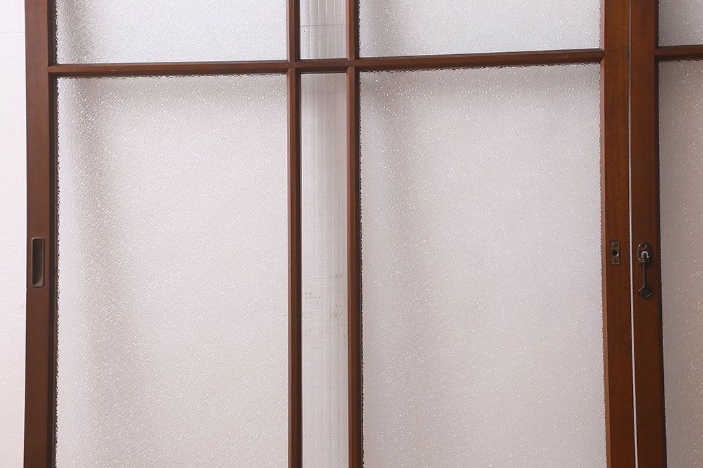 昭和レトロ　ダイヤガラス・モールガラス　2種のガラスがおしゃれなガラス戸(引き戸、窓)2枚組