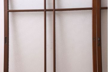 昭和レトロ　ダイヤガラス・モールガラス　2種のガラスがおしゃれなガラス戸(引き戸、窓)2枚組