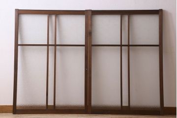 昭和レトロ　ダイヤガラス・モールガラス　2種のガラスがおしゃれなガラス戸(引き戸、窓)2枚組