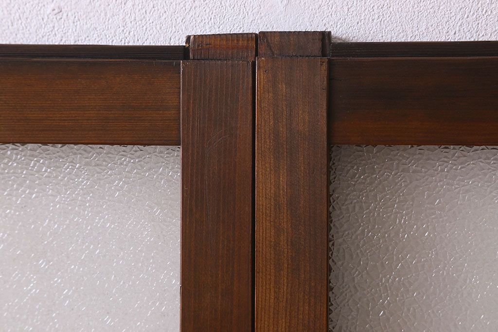 昭和レトロ　ダイヤガラス・モールガラス　2種のガラスがおしゃれなガラス戸(引き戸、窓)2枚組