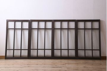 和製アンティーク　ダイヤガラス・クリアガラス使用　上品でおしゃれなガラス戸(窓、引き戸)4枚組