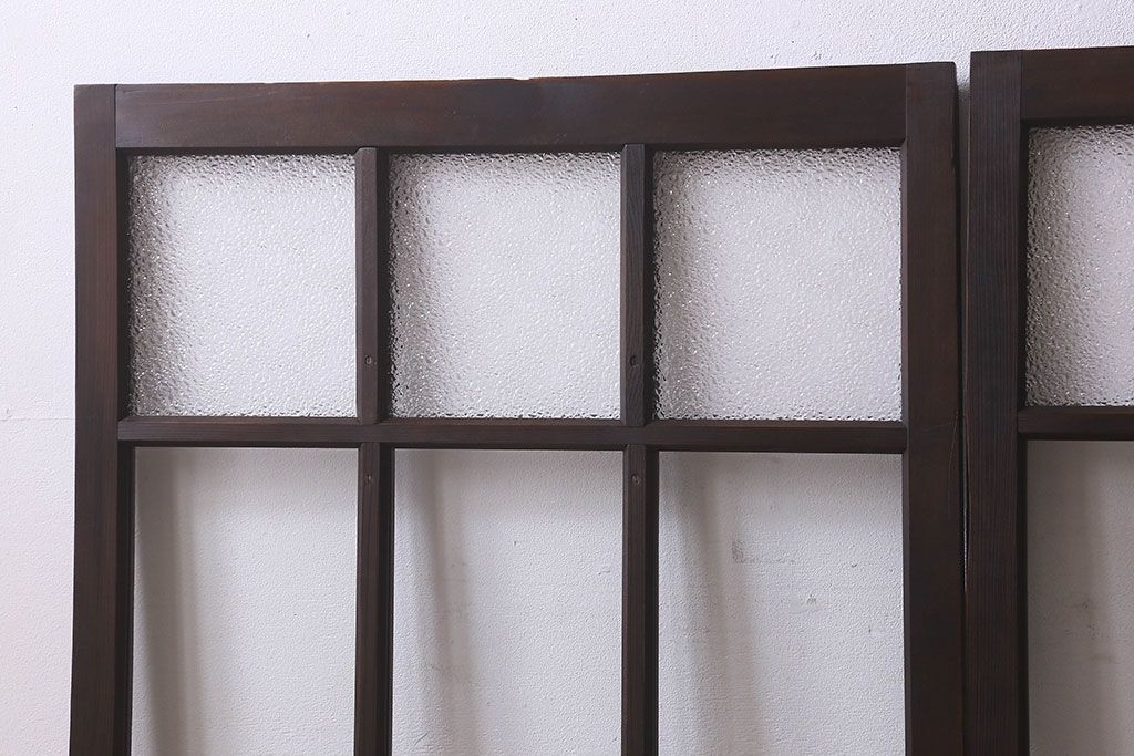 和製アンティーク　ダイヤガラス・クリアガラス使用　上品でおしゃれなガラス戸(窓、引き戸)4枚組