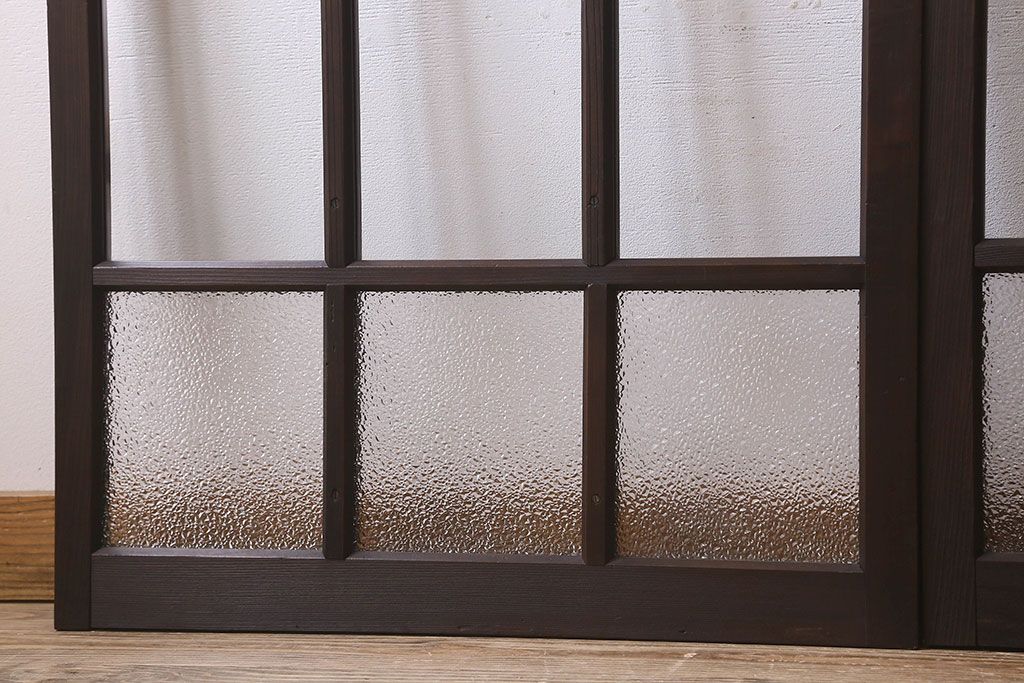 和製アンティーク　ダイヤガラス・クリアガラス使用　上品でおしゃれなガラス戸(窓、引き戸)4枚組