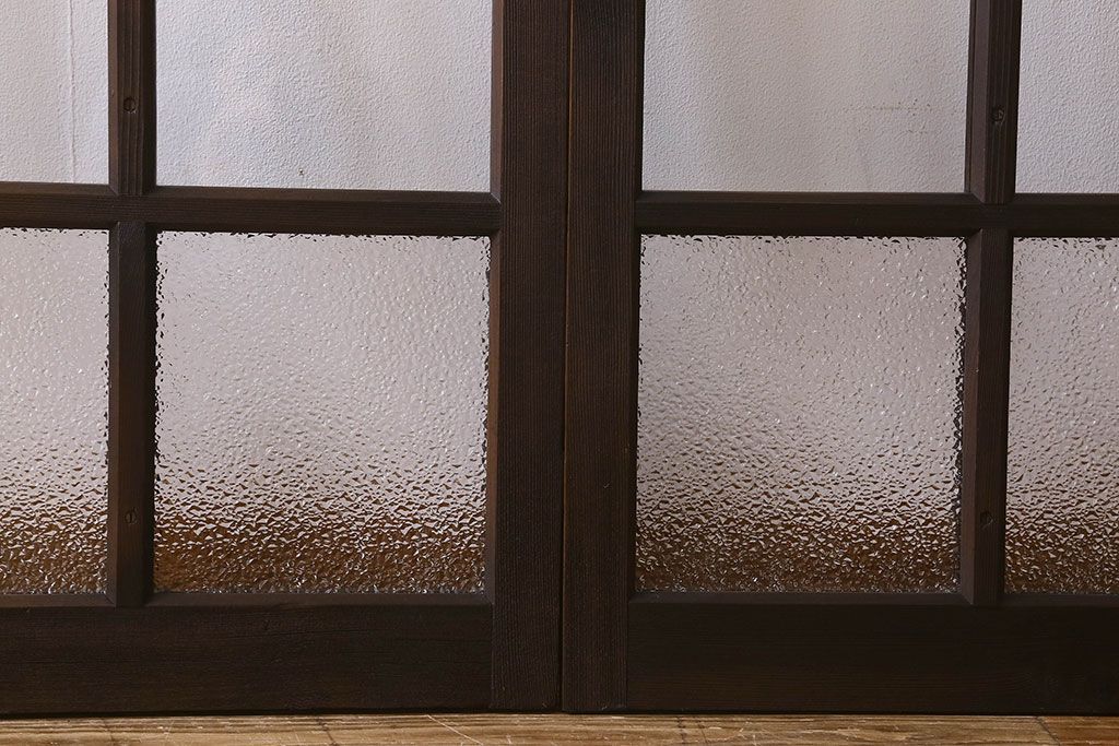 和製アンティーク　ダイヤガラス・クリアガラス使用　上品でおしゃれなガラス戸(窓、引き戸)4枚組