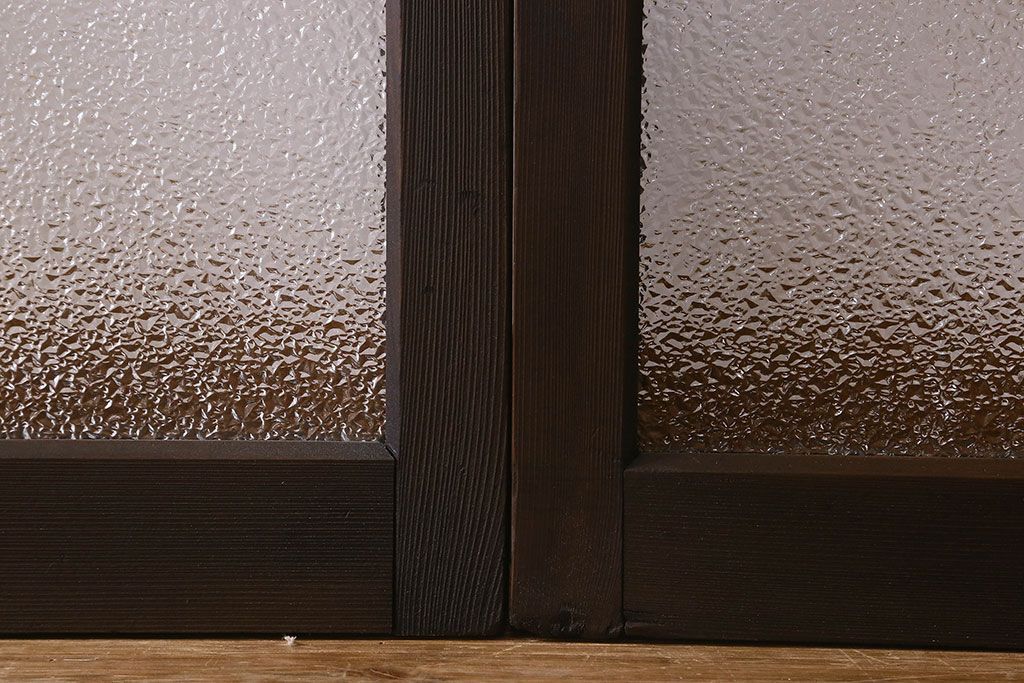 和製アンティーク　ダイヤガラス・クリアガラス使用　上品でおしゃれなガラス戸(窓、引き戸)4枚組