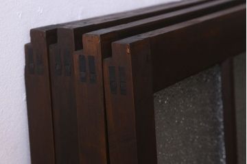 和製アンティーク　ダイヤガラス・クリアガラス使用　上品でおしゃれなガラス戸(窓、引き戸)4枚組