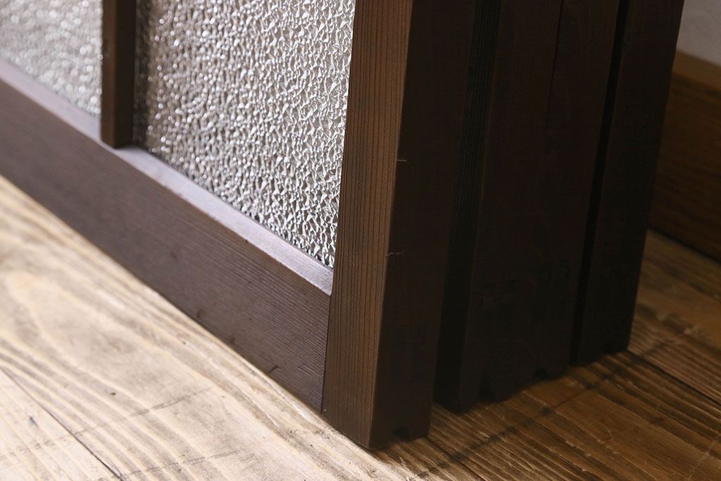 和製アンティーク　ダイヤガラス・クリアガラス使用　上品でおしゃれなガラス戸(窓、引き戸)4枚組