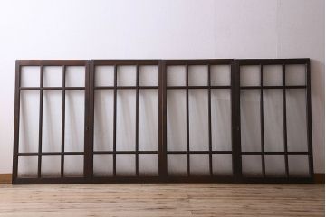 和製アンティーク　ダイヤガラス・クリアガラス使用　上品でおしゃれなガラス戸(窓、引き戸)4枚組