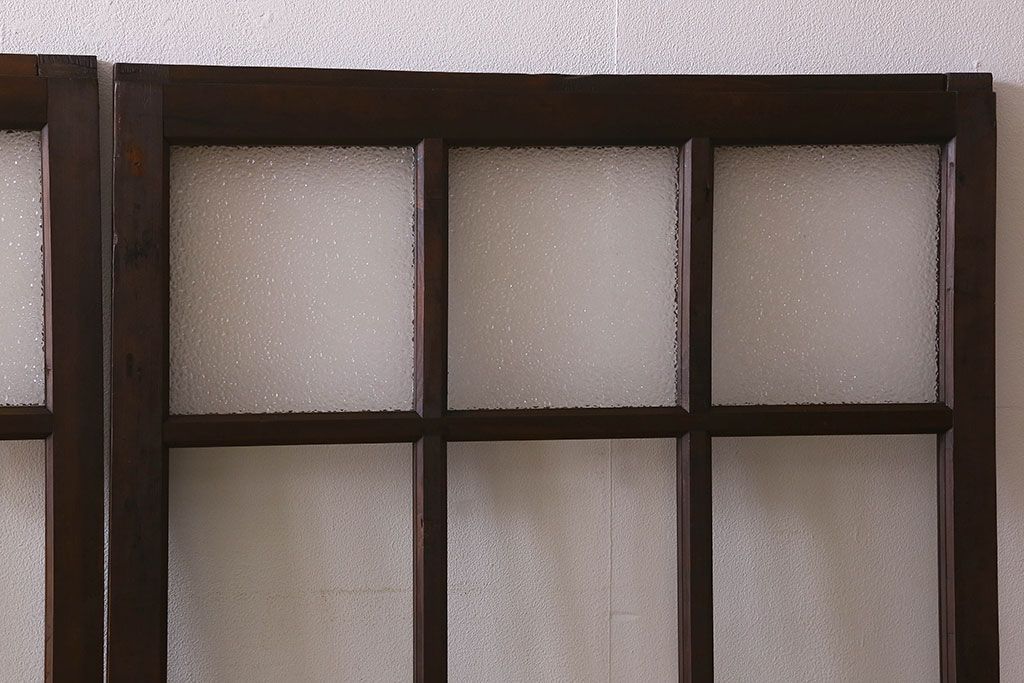 和製アンティーク　ダイヤガラス・クリアガラス使用　上品でおしゃれなガラス戸(窓、引き戸)4枚組