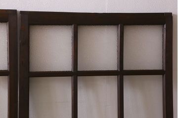 和製アンティーク　ダイヤガラス・クリアガラス使用　上品でおしゃれなガラス戸(窓、引き戸)4枚組
