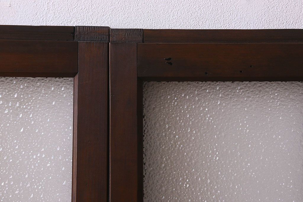 和製アンティーク　ダイヤガラス・クリアガラス使用　上品でおしゃれなガラス戸(窓、引き戸)4枚組