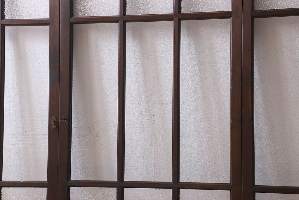 和製アンティーク　ダイヤガラス・クリアガラス使用　上品でおしゃれなガラス戸(窓、引き戸)4枚組