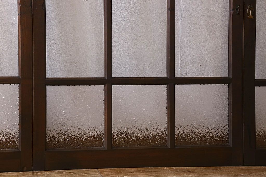 和製アンティーク　ダイヤガラス・クリアガラス使用　上品でおしゃれなガラス戸(窓、引き戸)4枚組