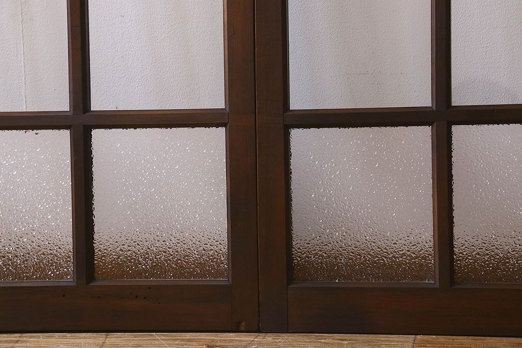 和製アンティーク　ダイヤガラス・クリアガラス使用　上品でおしゃれなガラス戸(窓、引き戸)4枚組