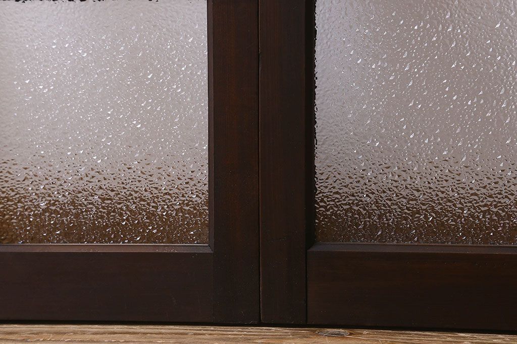 和製アンティーク　ダイヤガラス・クリアガラス使用　上品でおしゃれなガラス戸(窓、引き戸)4枚組