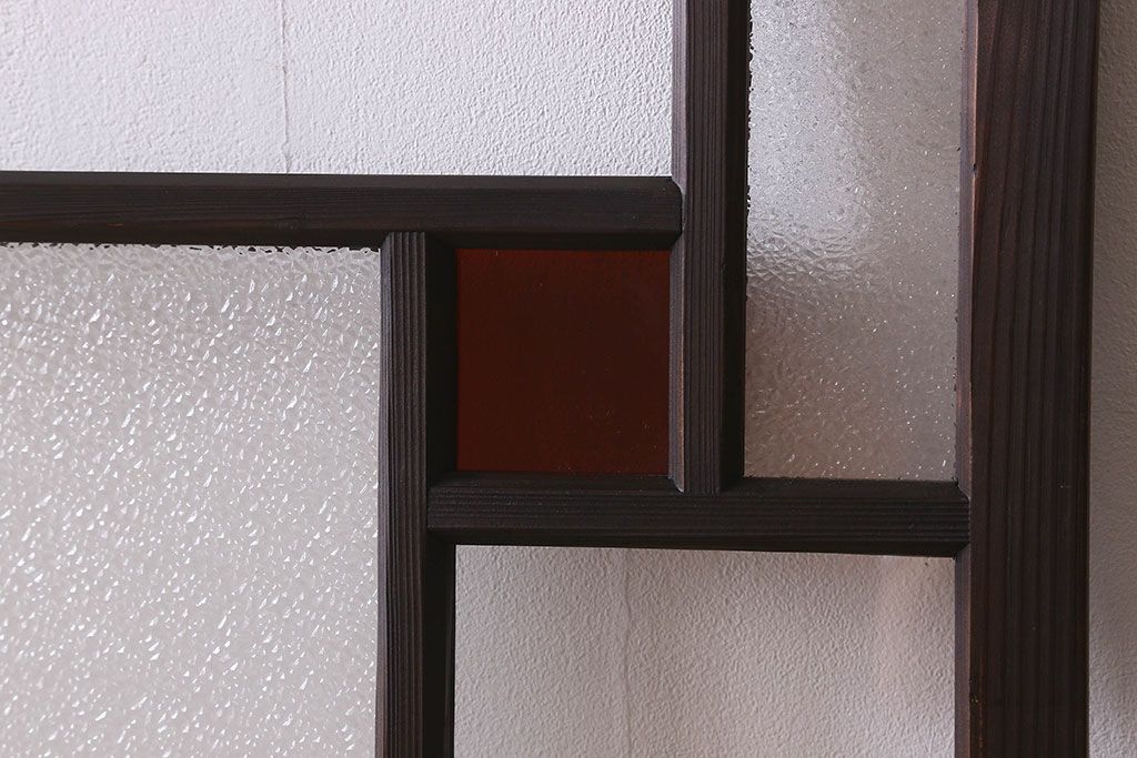 和製アンティーク　大正ロマン!クリアガラス　ダイヤガラスと色ガラスがお洒落なガラス戸(窓、引き戸)