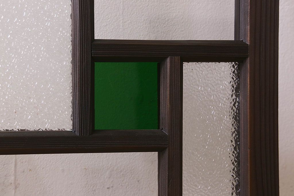 和製アンティーク　大正ロマン!クリアガラス　ダイヤガラスと色ガラスがお洒落なガラス戸(窓、引き戸)