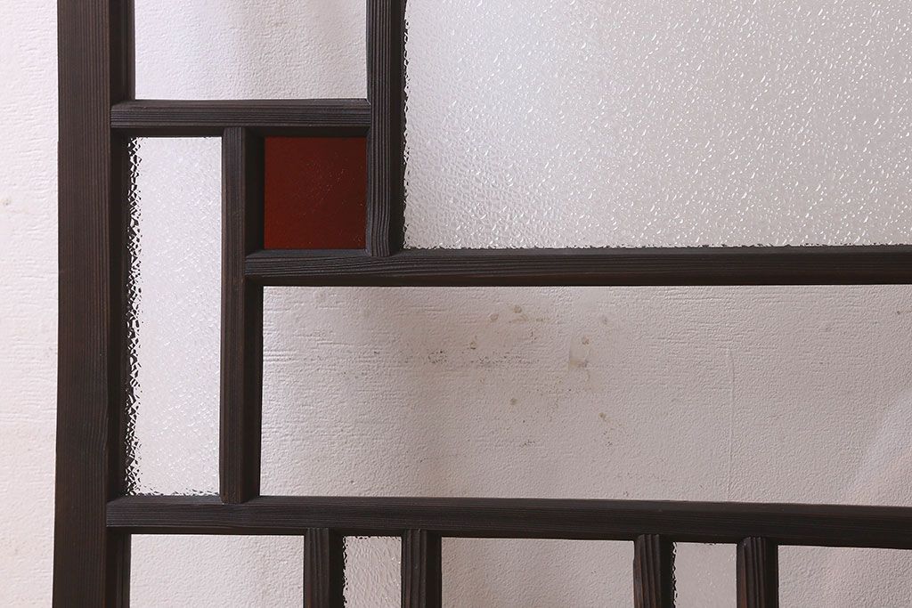 和製アンティーク　大正ロマン!クリアガラス　ダイヤガラスと色ガラスがお洒落なガラス戸(窓、引き戸)