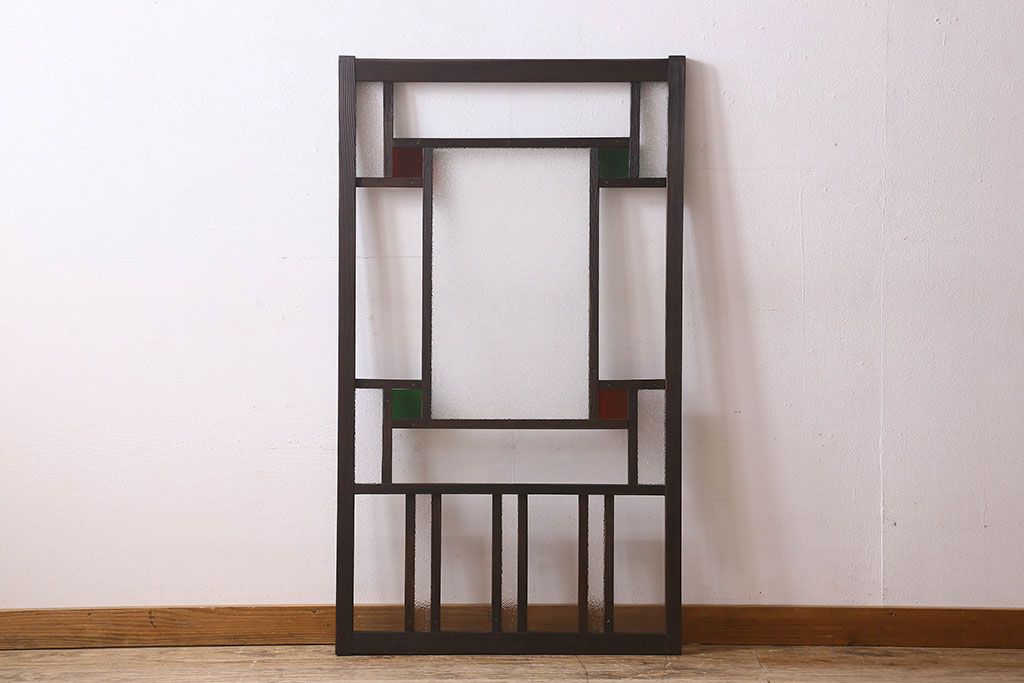 和製アンティーク　大正ロマン!クリアガラス　ダイヤガラスと色ガラスがお洒落なガラス戸(窓、引き戸)