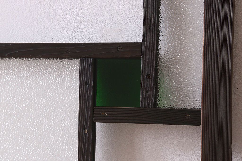 和製アンティーク　大正ロマン!クリアガラス　ダイヤガラスと色ガラスがお洒落なガラス戸(窓、引き戸)