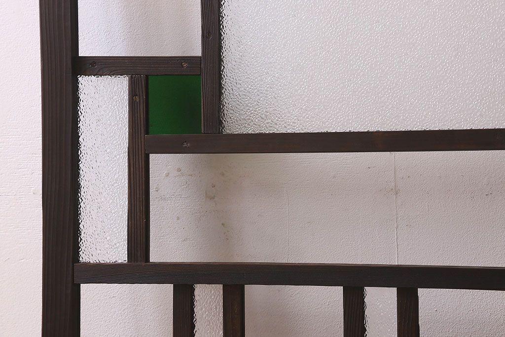 和製アンティーク　大正ロマン!クリアガラス　ダイヤガラスと色ガラスがお洒落なガラス戸(窓、引き戸)