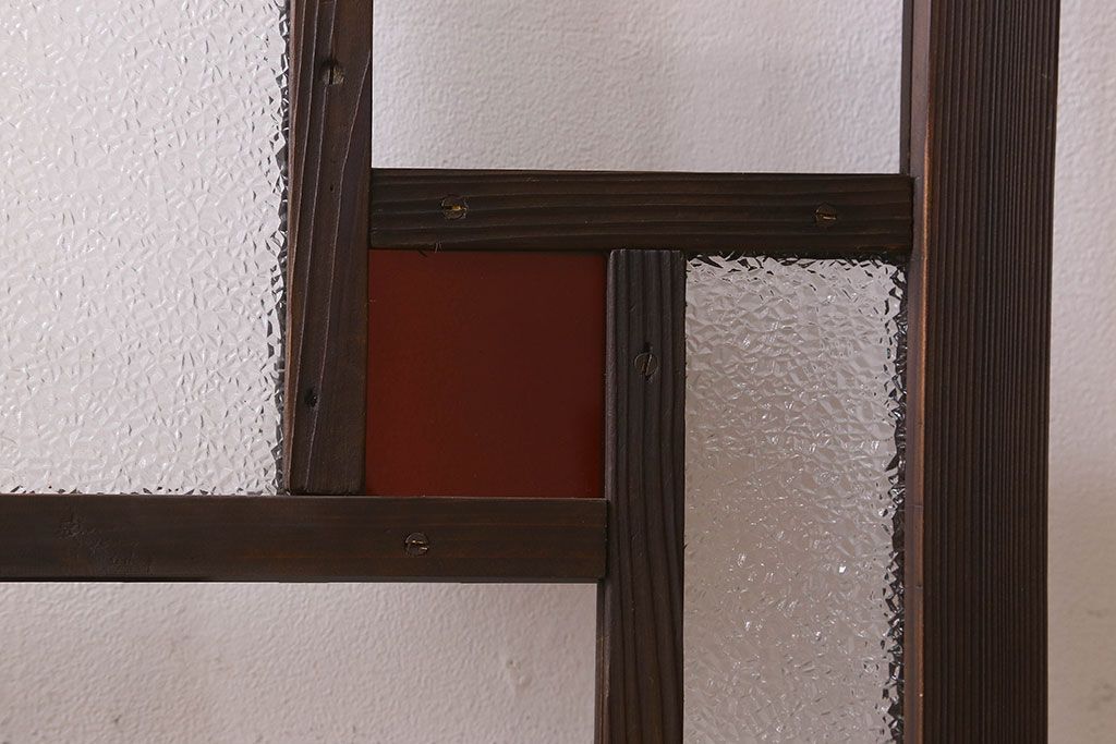 和製アンティーク　大正ロマン!クリアガラス　ダイヤガラスと色ガラスがお洒落なガラス戸(窓、引き戸)