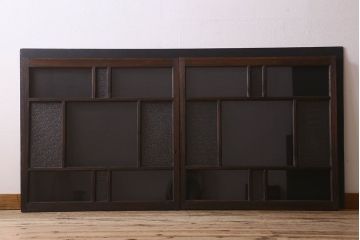 和製アンティーク　クリアガラス・ダイヤガラス使用　レトロなデザインが魅力的なガラス戸(窓、引き戸)2枚セット