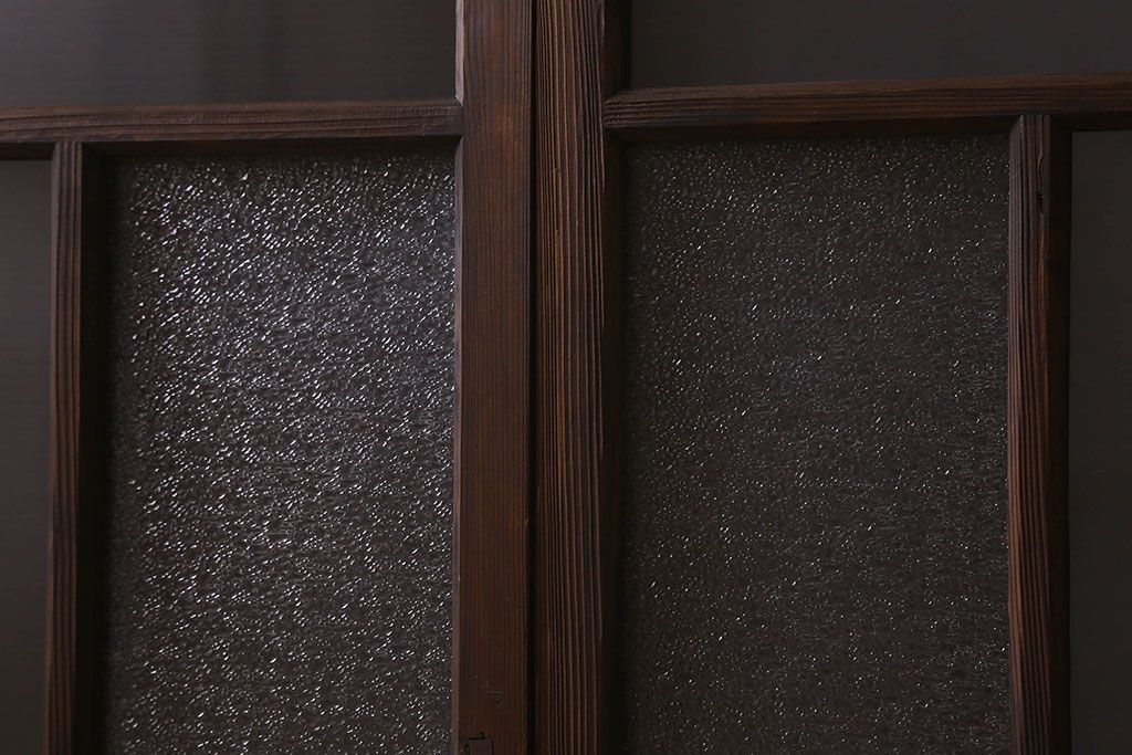 和製アンティーク　クリアガラス・ダイヤガラス使用　レトロなデザインが魅力的なガラス戸(窓、引き戸)2枚セット