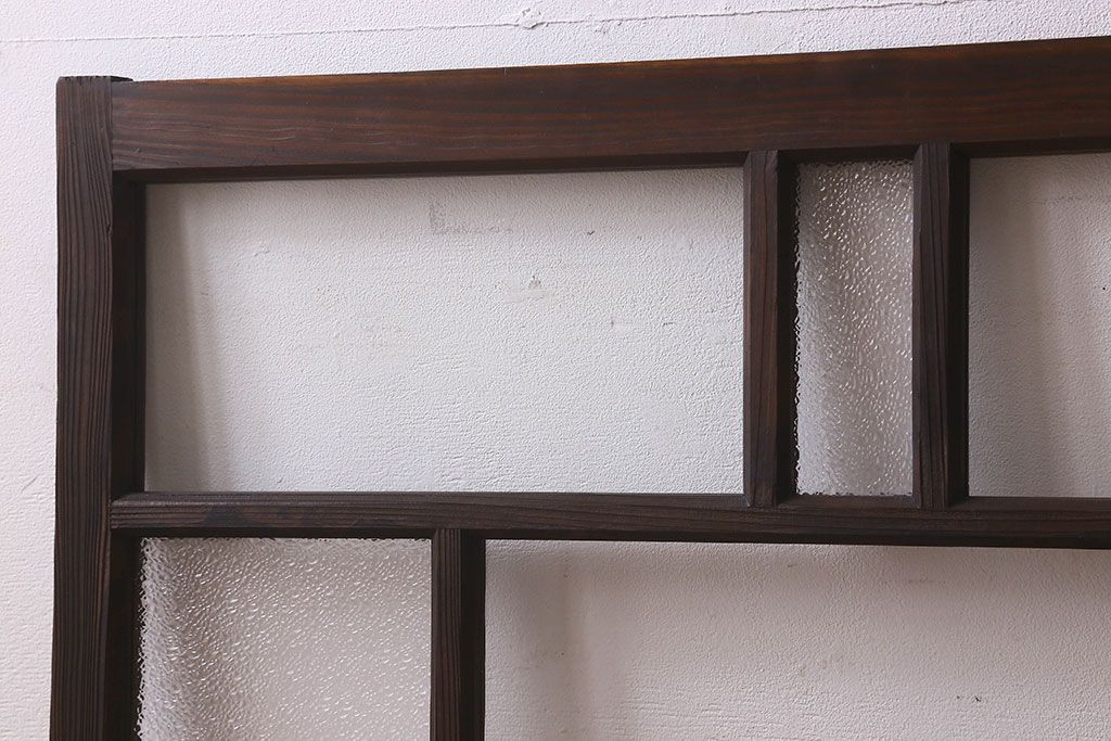 和製アンティーク　クリアガラス・ダイヤガラス使用　レトロなデザインが魅力的なガラス戸(窓、引き戸)2枚セット