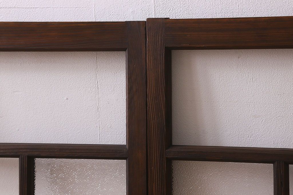 和製アンティーク　クリアガラス・ダイヤガラス使用　レトロなデザインが魅力的なガラス戸(窓、引き戸)2枚セット