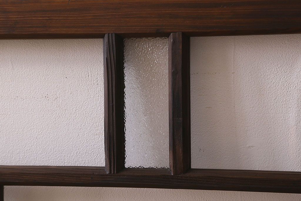 和製アンティーク　クリアガラス・ダイヤガラス使用　レトロなデザインが魅力的なガラス戸(窓、引き戸)2枚セット