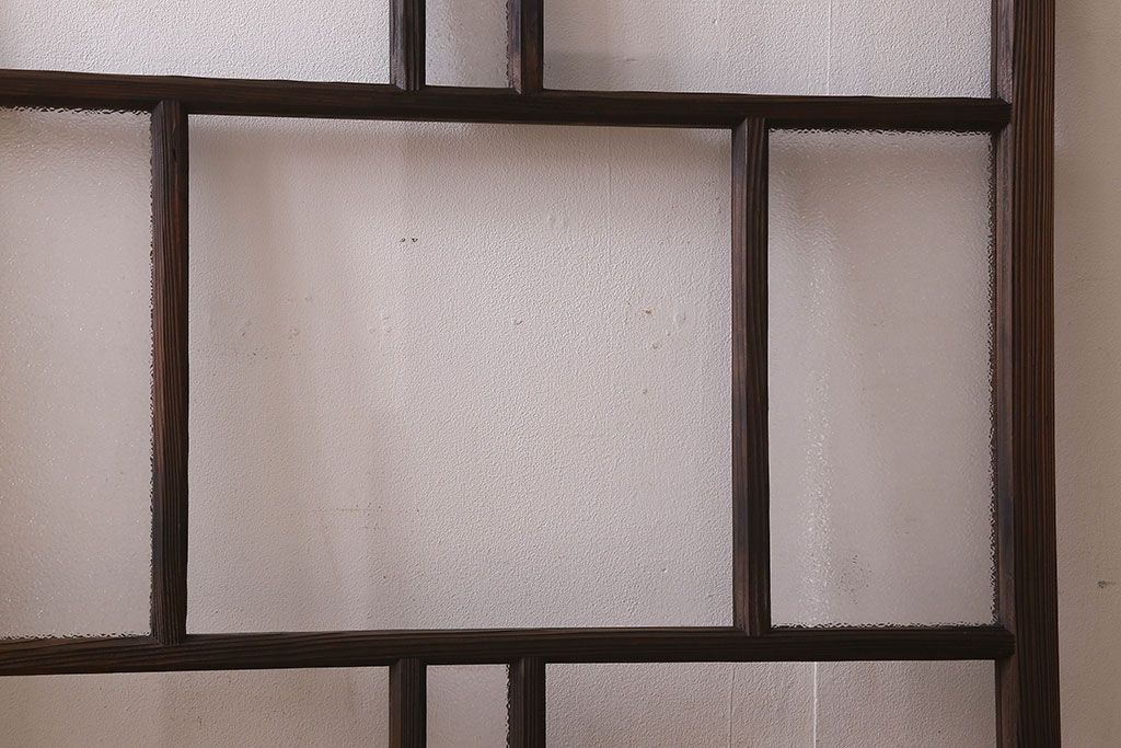 和製アンティーク　クリアガラス・ダイヤガラス使用　レトロなデザインが魅力的なガラス戸(窓、引き戸)2枚セット