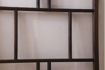 和製アンティーク　クリアガラス・ダイヤガラス使用　レトロなデザインが魅力的なガラス戸(窓、引き戸)2枚セット