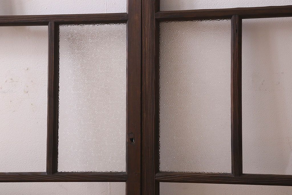 和製アンティーク　クリアガラス・ダイヤガラス使用　レトロなデザインが魅力的なガラス戸(窓、引き戸)2枚セット