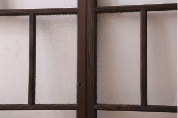 和製アンティーク　クリアガラス・ダイヤガラス使用　レトロなデザインが魅力的なガラス戸(窓、引き戸)2枚セット