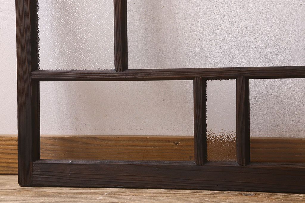 和製アンティーク　クリアガラス・ダイヤガラス使用　レトロなデザインが魅力的なガラス戸(窓、引き戸)2枚セット