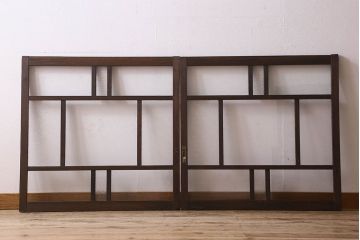 和製アンティーク　クリアガラス・ダイヤガラス使用　レトロなデザインが魅力的なガラス戸(窓、引き戸)2枚セット