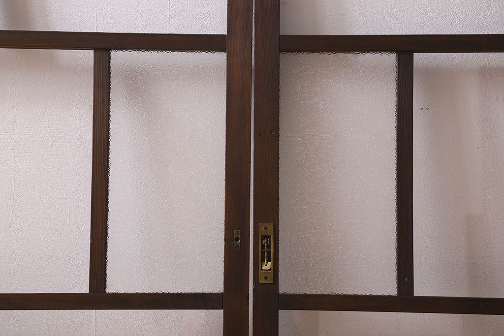 和製アンティーク　クリアガラス・ダイヤガラス使用　レトロなデザインが魅力的なガラス戸(窓、引き戸)2枚セット