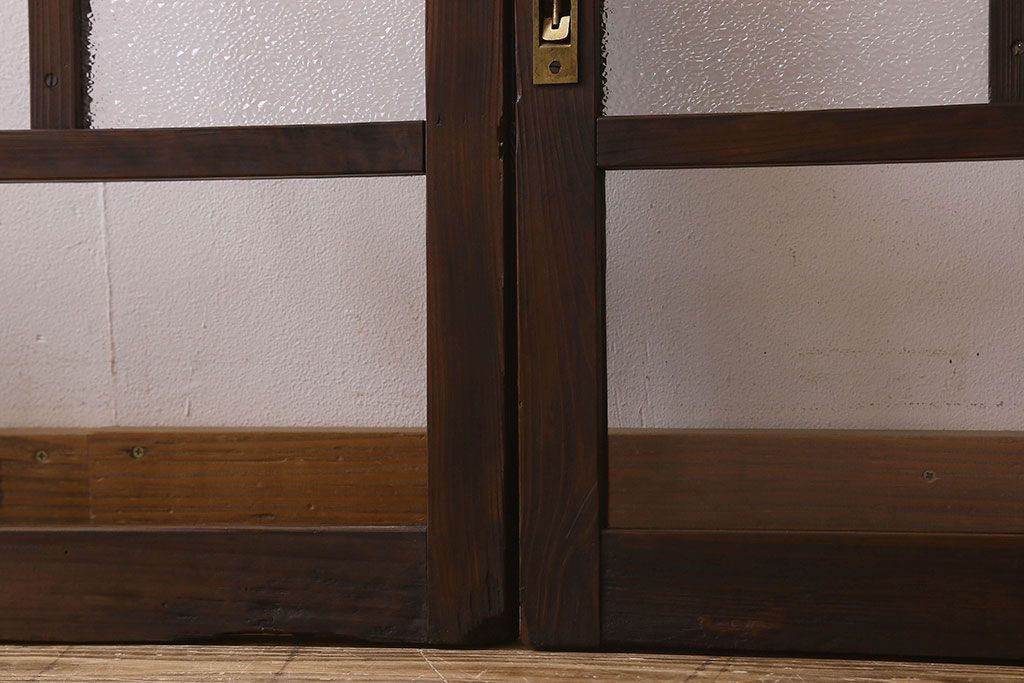 和製アンティーク　クリアガラス・ダイヤガラス使用　レトロなデザインが魅力的なガラス戸(窓、引き戸)2枚セット