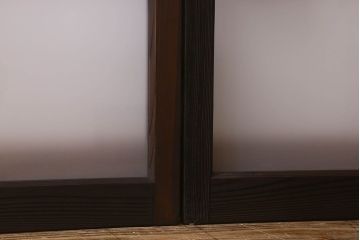 和製アンティーク　クリアガラス・すりガラス使用　モダンな雰囲気漂うマス目のガラス戸(窓、引き戸)2枚セット