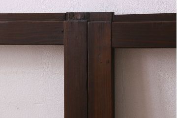 和製アンティーク　クリアガラス・すりガラス使用　モダンな雰囲気漂うマス目のガラス戸(窓、引き戸)2枚セット