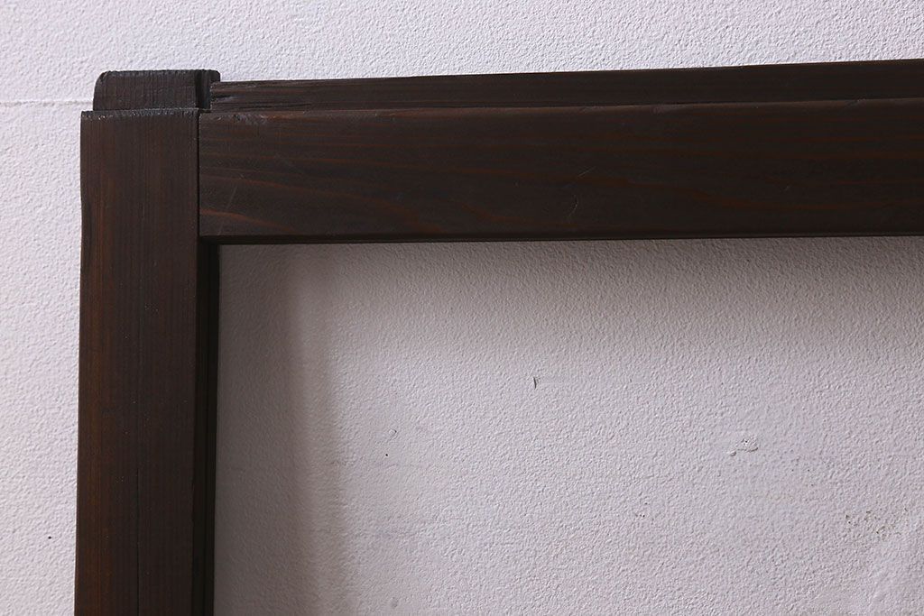 和製アンティーク　クリアガラス・すりガラス使用　モダンな雰囲気漂うマス目のガラス戸(窓、引き戸)2枚セット