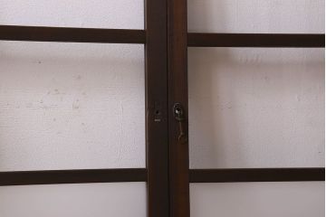 和製アンティーク　クリアガラス・すりガラス使用　モダンな雰囲気漂うマス目のガラス戸(窓、引き戸)2枚セット