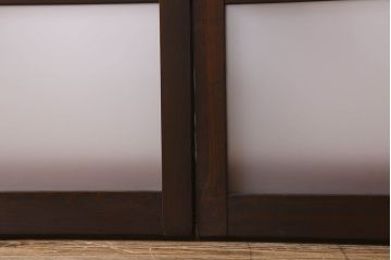 和製アンティーク　クリアガラス・すりガラス使用　モダンな雰囲気漂うマス目のガラス戸(窓、引き戸)2枚セット