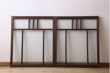和製アンティーク　結霜ガラス・ダイヤガラス入り!　3種のガラスが魅力を放つガラス戸(窓、引き戸)2枚セット