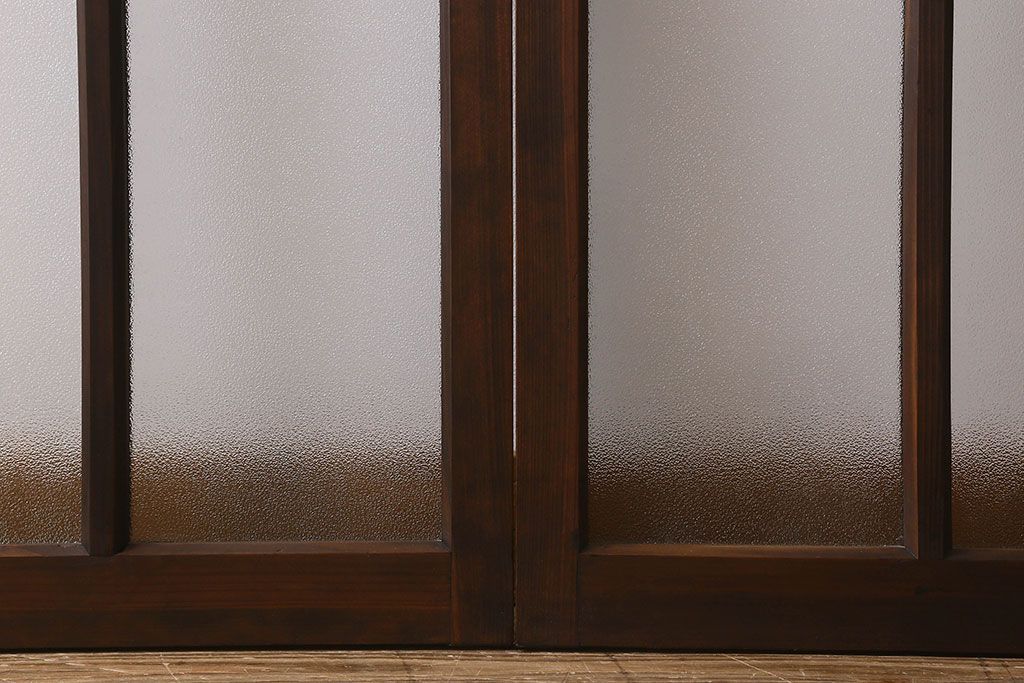 和製アンティーク　結霜ガラス・ダイヤガラス入り!　3種のガラスが魅力を放つガラス戸(窓、引き戸)2枚セット