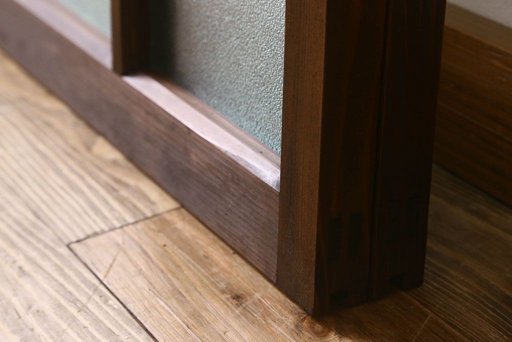 和製アンティーク　結霜ガラス・ダイヤガラス入り!　3種のガラスが魅力を放つガラス戸(窓、引き戸)2枚セット