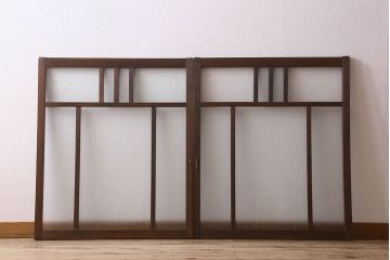 和製アンティーク　結霜ガラス・ダイヤガラス入り!　3種のガラスが魅力を放つガラス戸(窓、引き戸)2枚セット