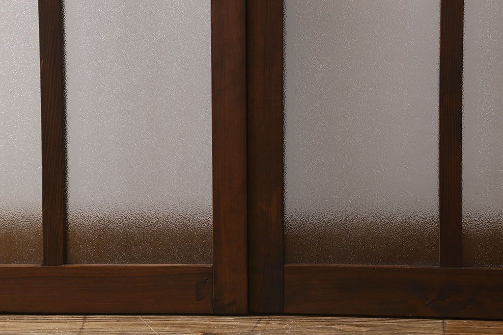 和製アンティーク　結霜ガラス・ダイヤガラス入り!　3種のガラスが魅力を放つガラス戸(窓、引き戸)2枚セット